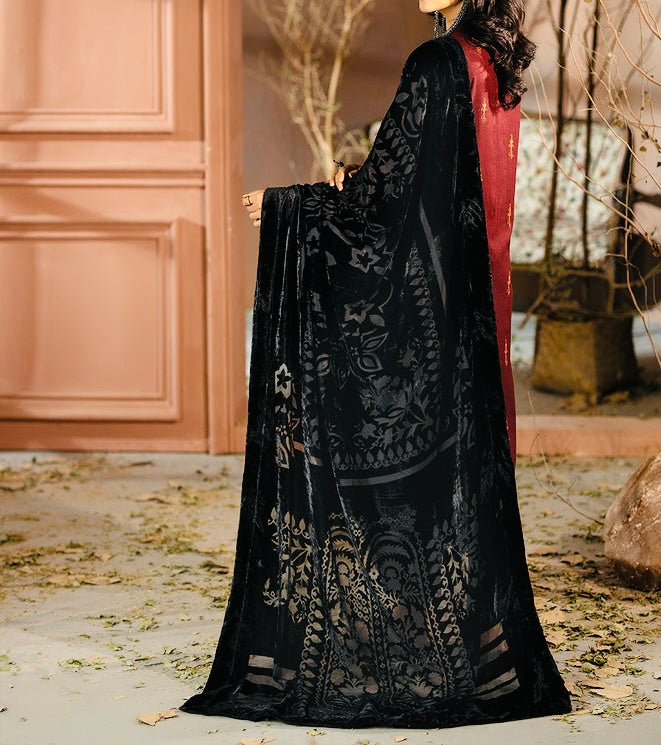 3-PCS EMBROIDERED KARANDI WITH PALACHI SHAWL CHANMBELI COLLECTION -CH-67628