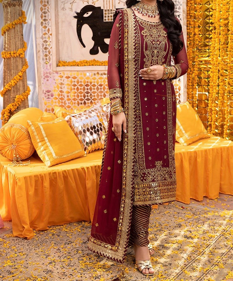 Marina Mystique|Magenta Embroidered Chiffon 3-Piece Suit–Bajre Da Sitta Collection|Asim Jofa
-AJDA-20