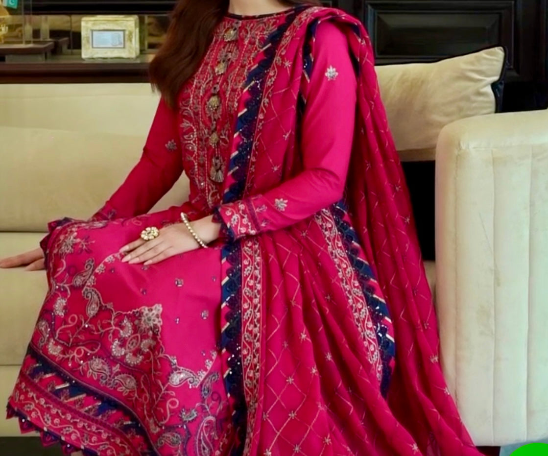 3-PCS RANG E NOOR COLLECTION LAWN SILK. -AJRN-3016