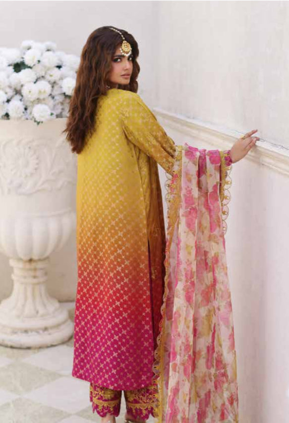 3-PCS RANGOLI COLLECTION EMBRODERD BROSHA AND BANARSI JACQUARD WITH EMBROIDERD ORGANZA DUPATTA -CR-0240