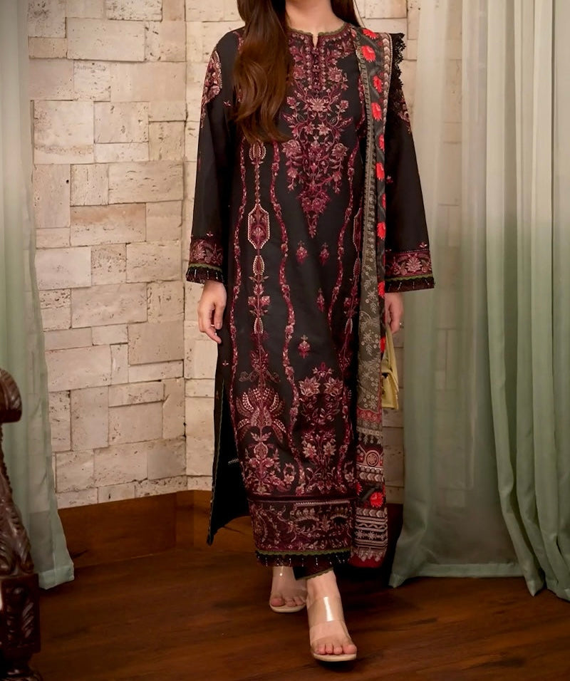 3-PC RANIA EMBROIDERED & PRINTED CAMBRIC-AJNR-1038