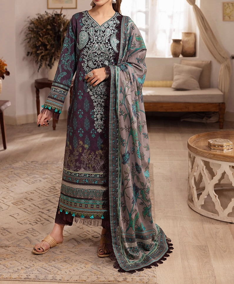 3-PC RANIA EMBROIDERED & PRINTED CAMBRIC-AJNR-0838