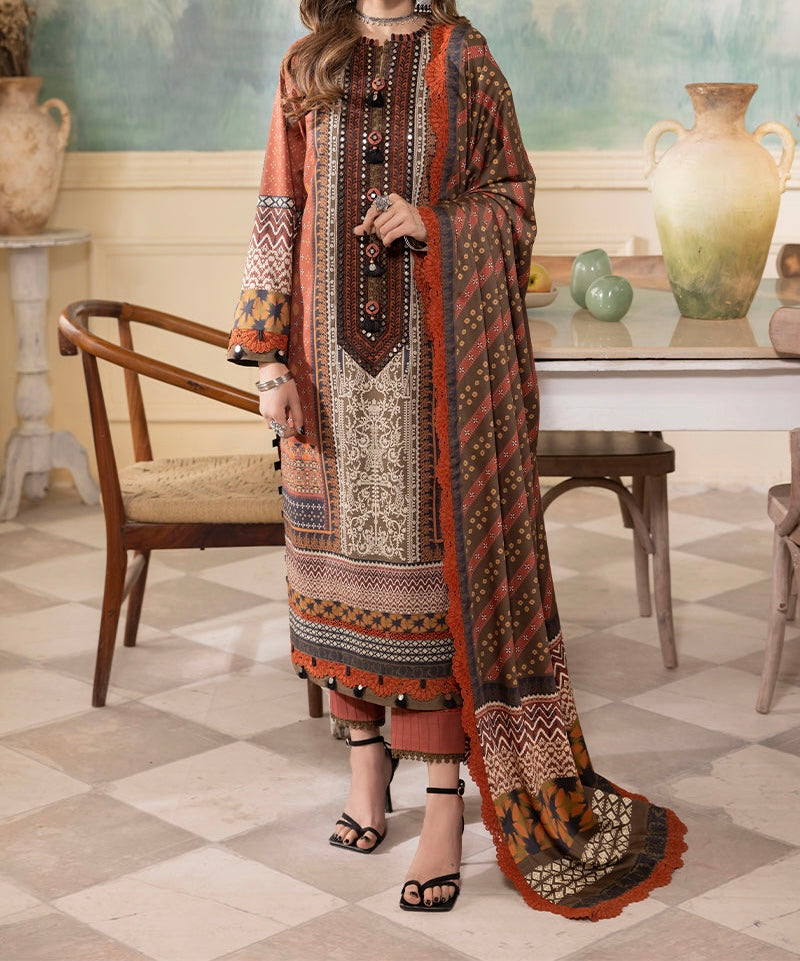 3-PC RANIA EMBROIDERED & PRINTED CAMBRIC-AJNR-0438