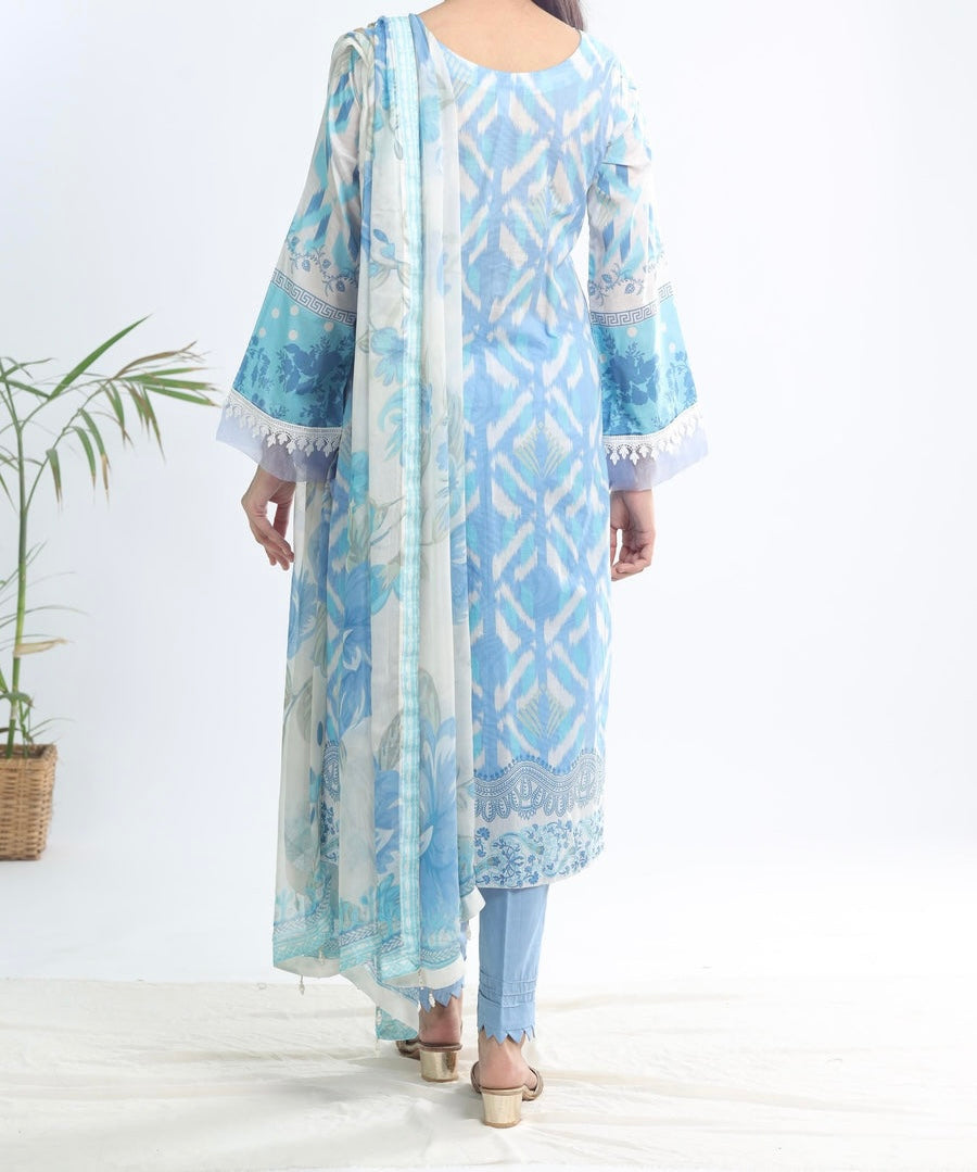 NUREH SKY BLUE-LAWN 3PC STITCHED-SIGNATURE PRINTS - NUREH-SP120