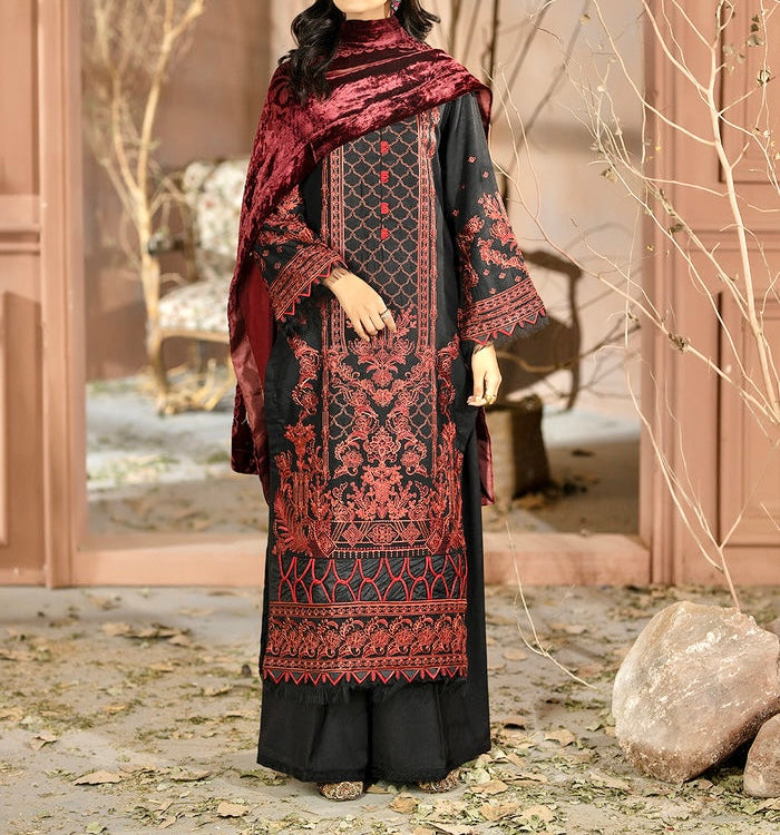 3-PCS EMBROIDERED KARANDI WITH PALACHI SHAWL CHANMBELI COLLECTION -CH-67938