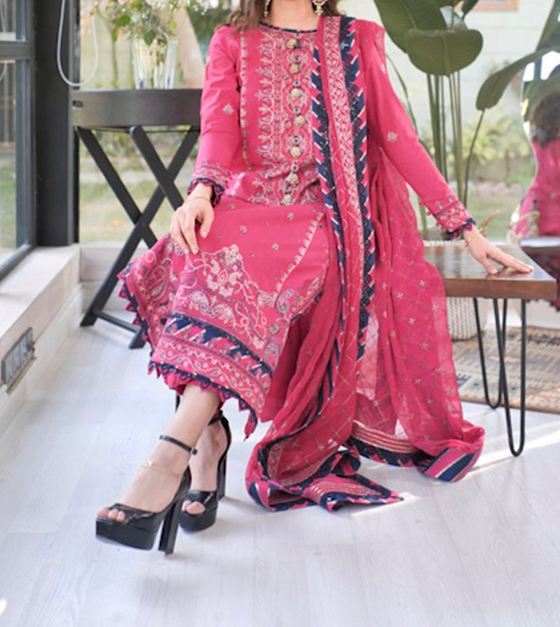 3-PCS RANG E NOOR COLLECTION LAWN SILK. -AJRN-3016