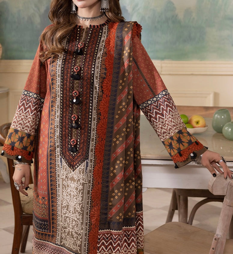 3-PC RANIA EMBROIDERED & PRINTED CAMBRIC-AJNR-0438