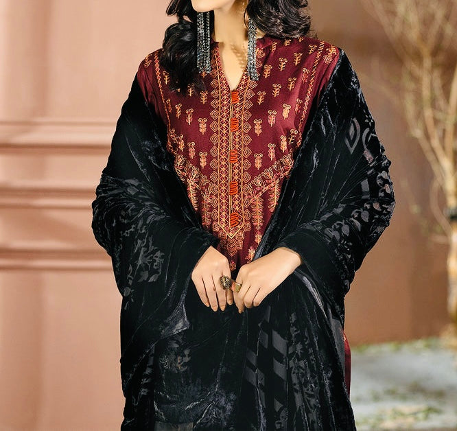 3-PCS EMBROIDERED KARANDI WITH PALACHI SHAWL CHANMBELI COLLECTION -CH-67628