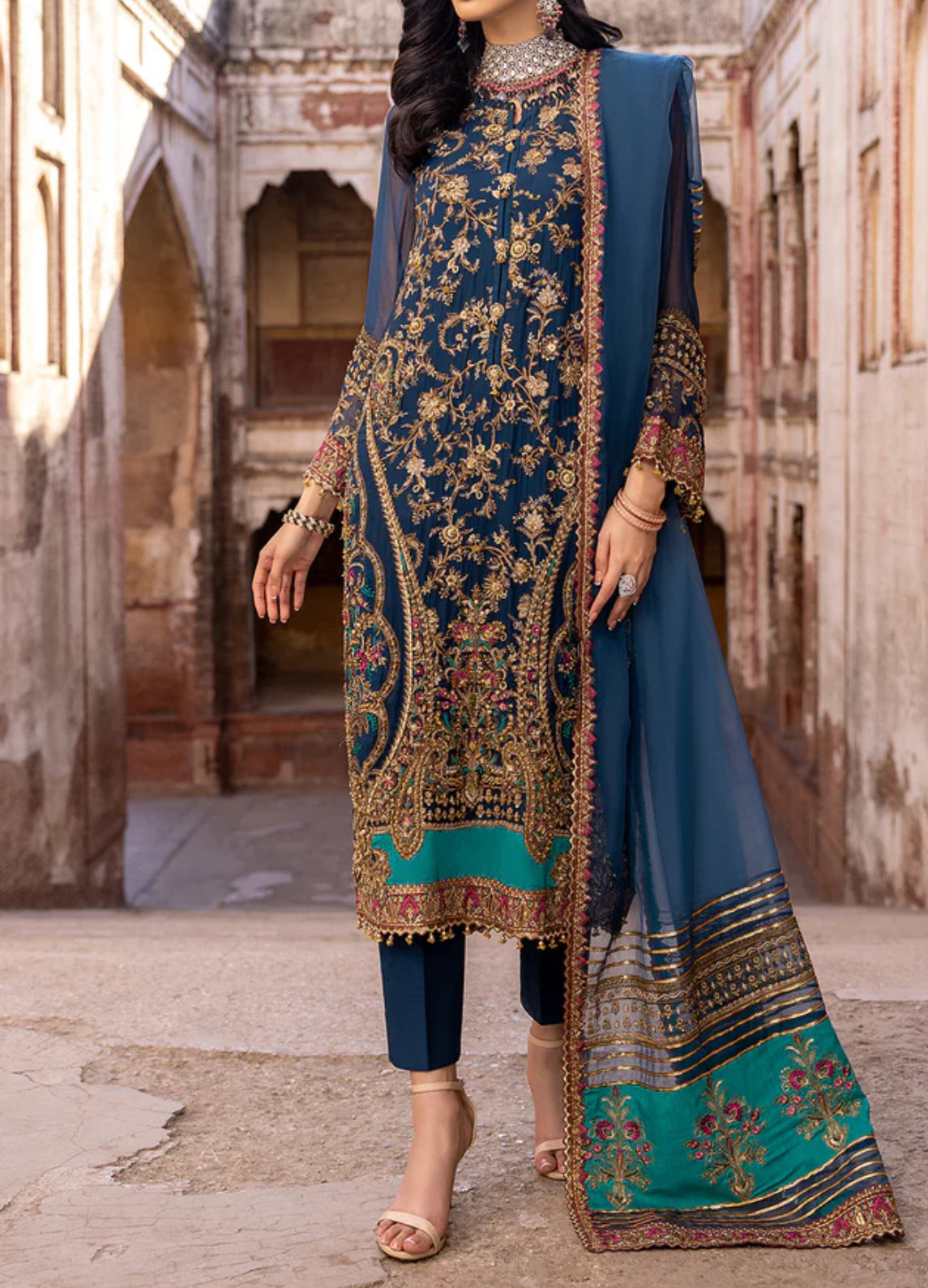 3-PCS LUXERY CHIFFON DASTAAN E JASHAN COLLECTION.  
- DJW-04