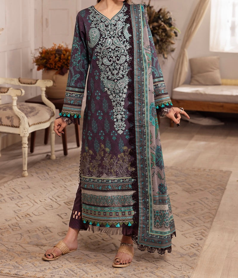 3-PC RANIA EMBROIDERED & PRINTED CAMBRIC-AJNR-0838