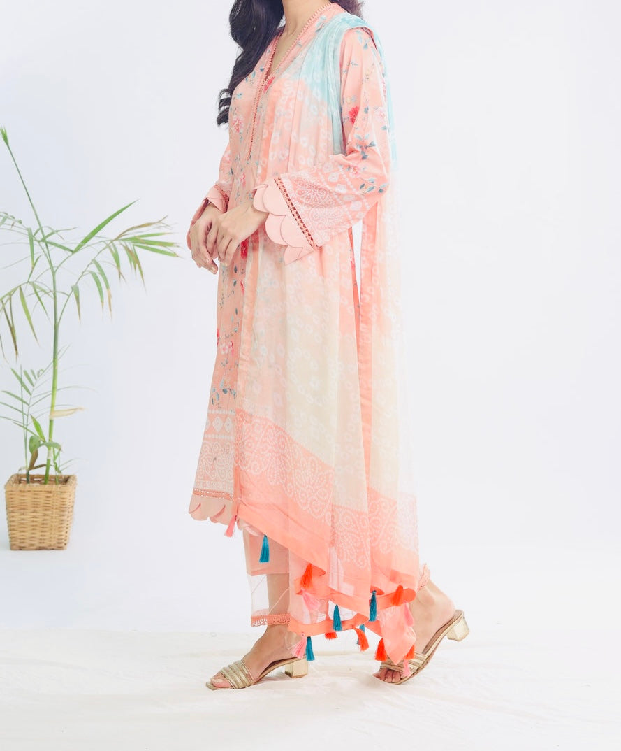 LAWN PEACH STITCHED SIGNATURE PRINTS - NUREH-SP114