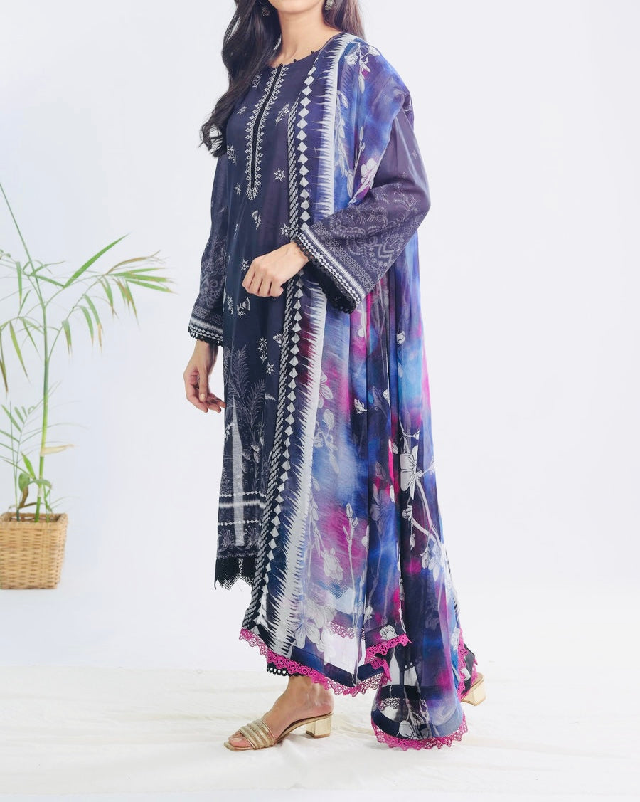 3Pc-Lawn Stitched Signature Prints- Nureh-SP118