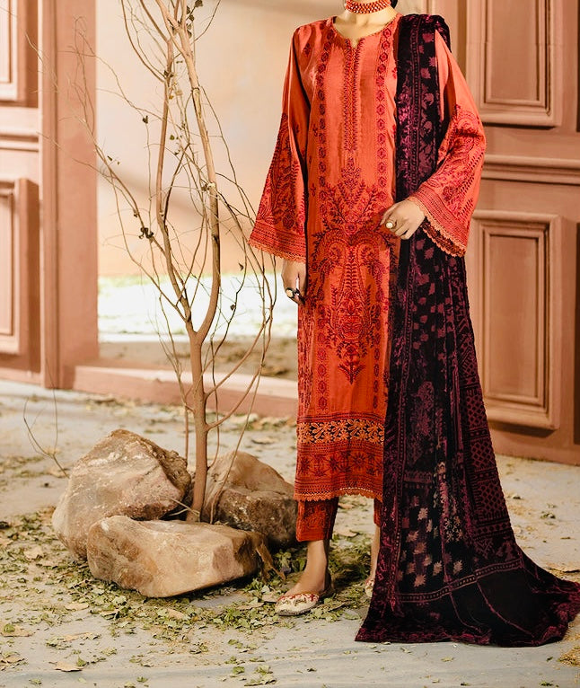 3-PCS EMBROIDERED KARANDI WITH PALACHI SHAWL CHANMBELI COLLECTION 
-CH-68428