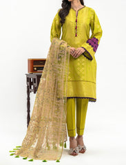 3-PC LAWN JACQUARD SHIRT WITH PRINTED DUPATTA AND TROUSER-CLJ3-0140