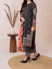 3-PC EMBROIDERED DHANK FRONT WITH PRINTED SHAWL AND TROUSER PS3-37-11