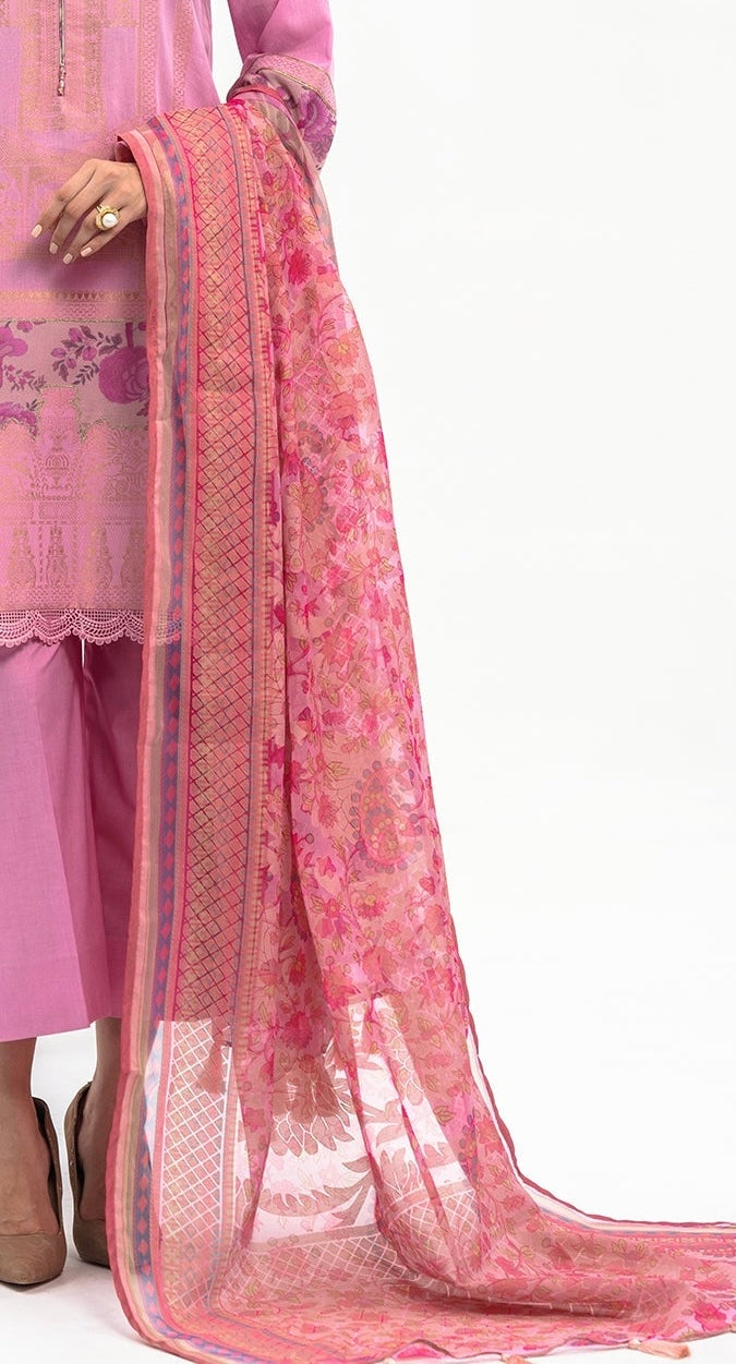 3-PC LAWN JACQUARD SHIRT WITH PRINTED DUPATTA AND TROUSER CLJ3-0240