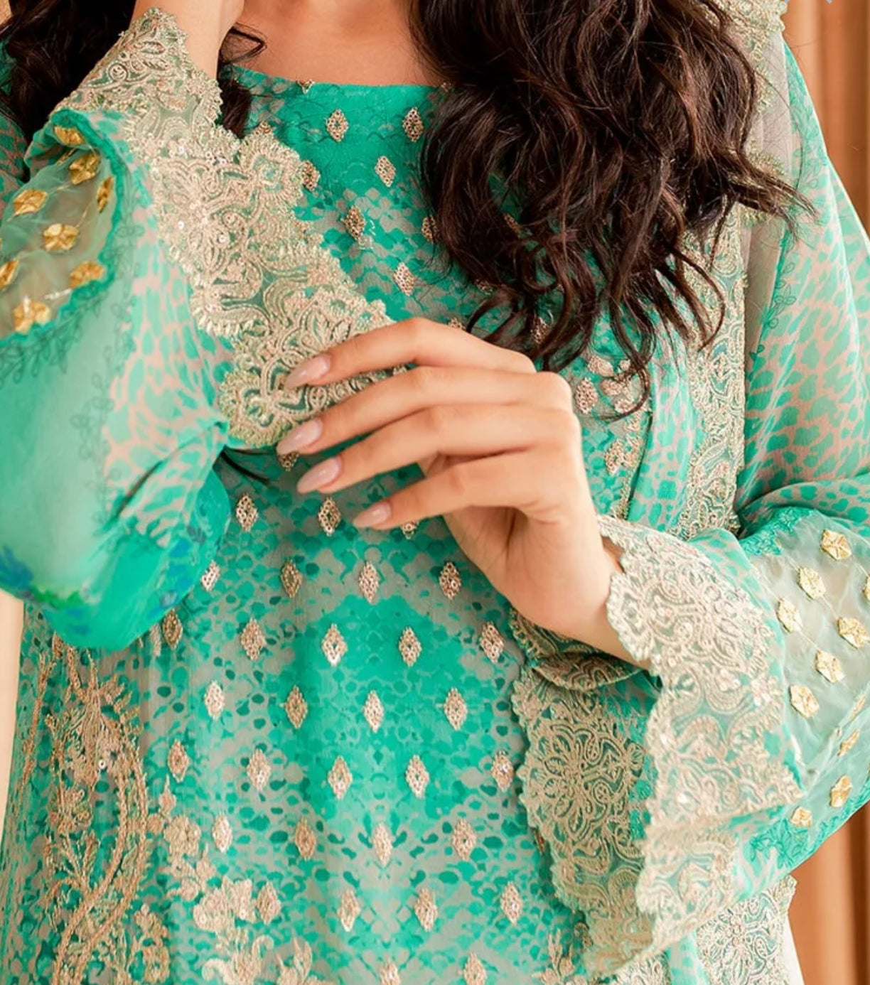 3-PCS-GREEN CHIFFON SUIT- VASAL FORMALS BY CHARIZMA -VSL-02