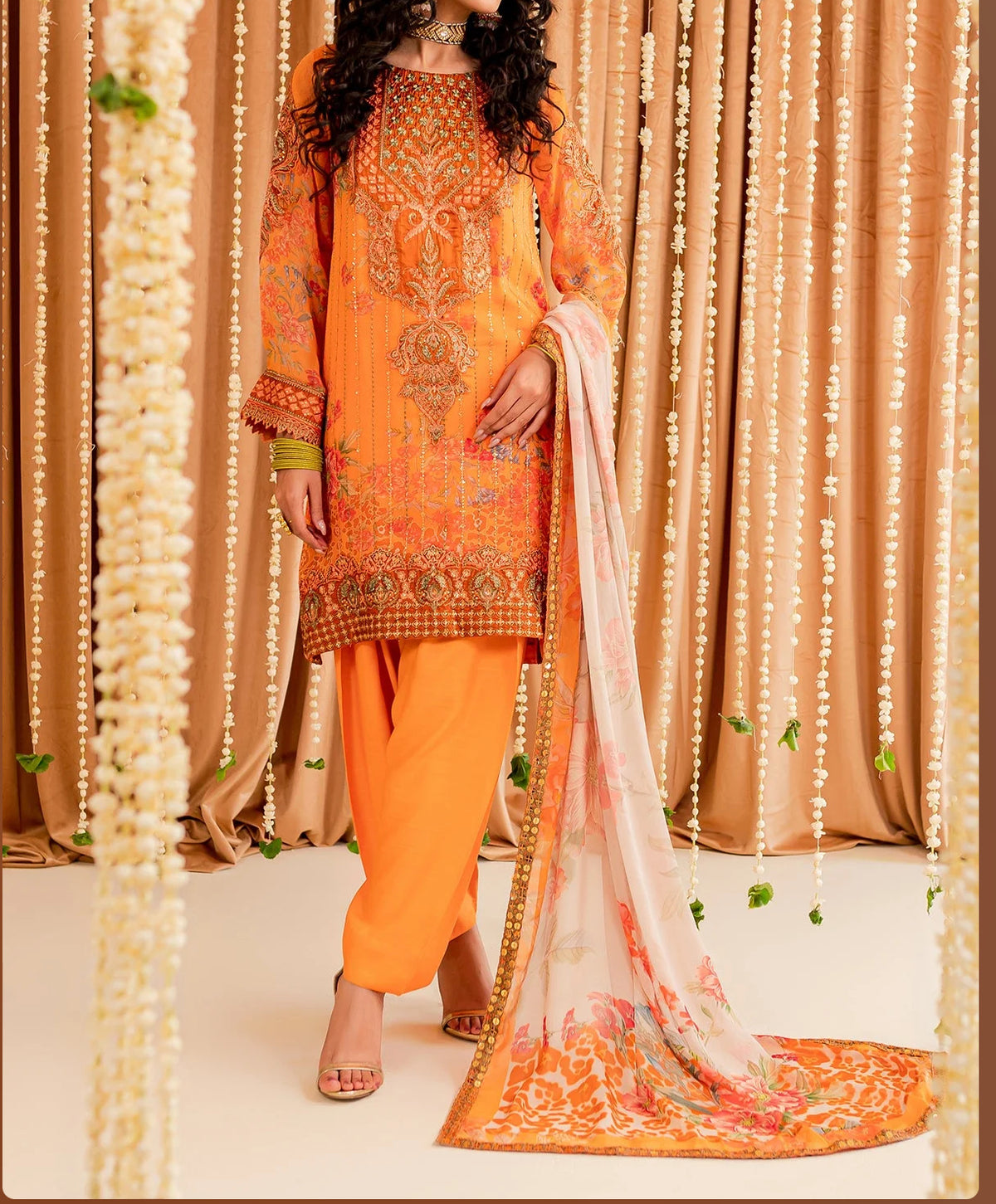 3-PC MUSTARD CHIFFON SUIT -VASAL FORMALS-VSL-01