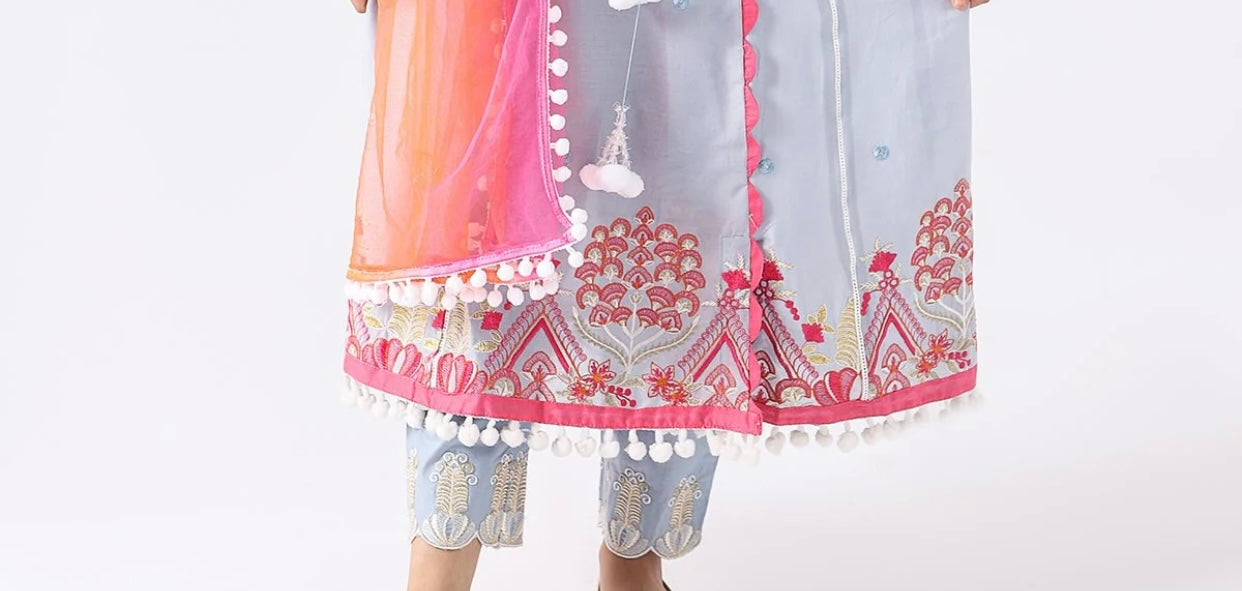 3-PC EMBROIDERED SHIRT WITH COTTON TROUSER & NET DUPATTA CKP21-23-S