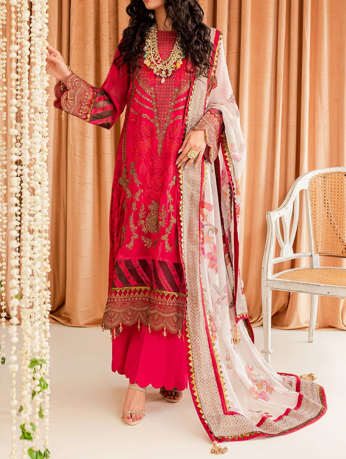 3-PC RED CHIFFON SUIT - VASAL FORMALS BY CHARIZMA VSL-03