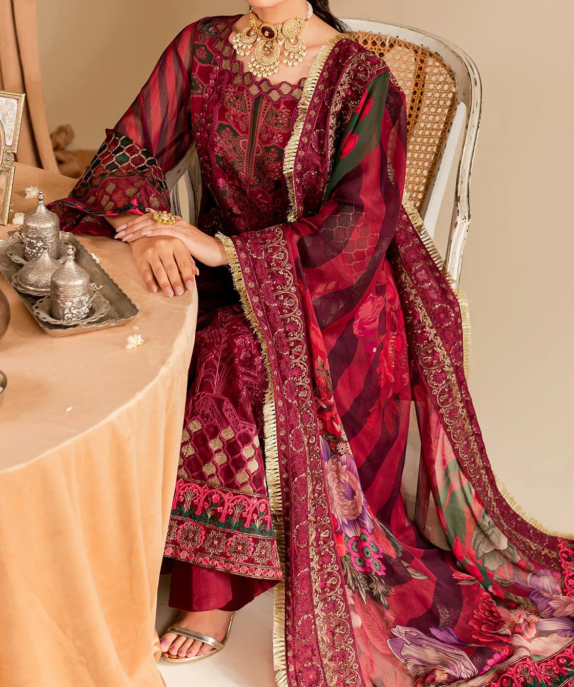 3-PCS-RED CHIFFON SUIT VASAL FORMALS BY CHARIZMA   -VSL- 08