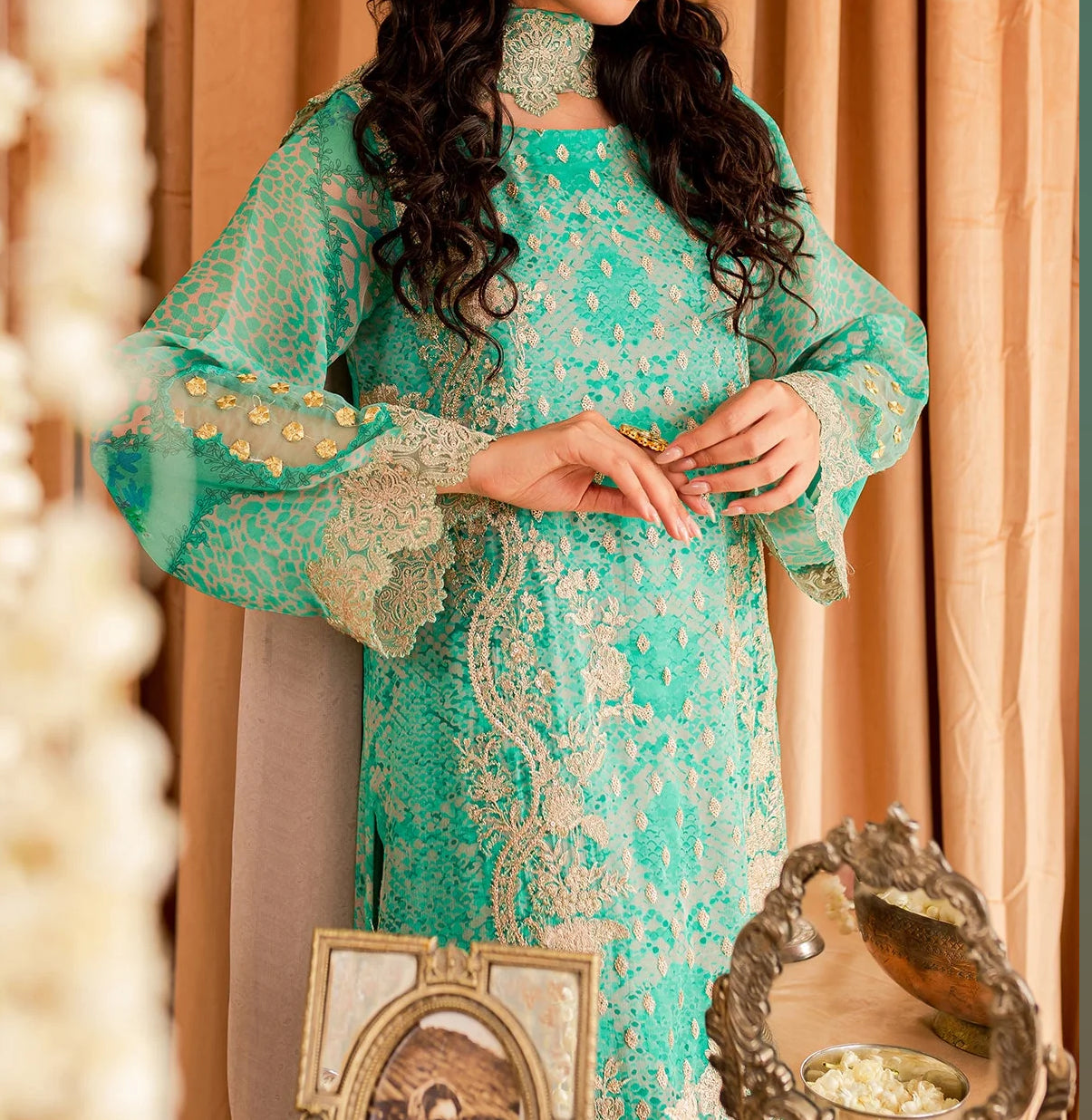 3-PCS-GREEN CHIFFON SUIT- VASAL FORMALS BY CHARIZMA -VSL-02