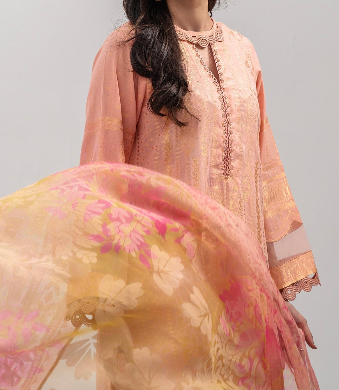 3-PC LAWN JACQUARD SHIRT WITH PRINTED DUPATTA AND TROUSER CLJ3-0640