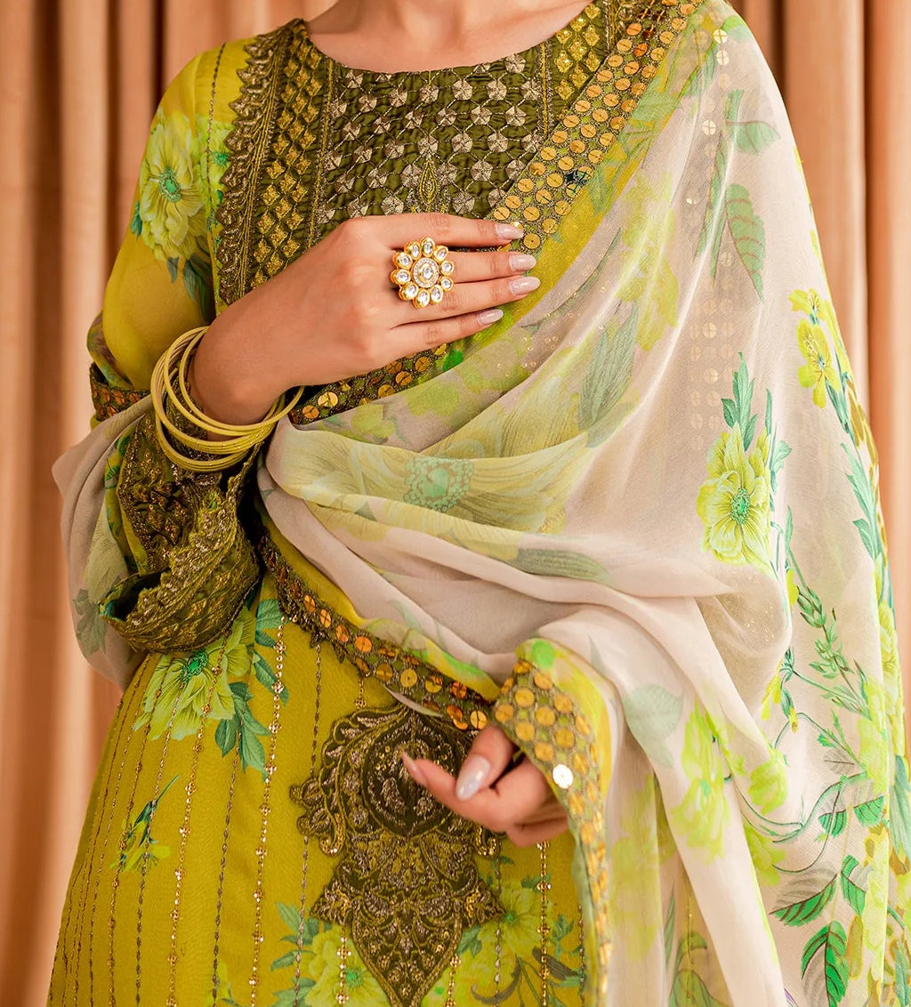 3-PCS-GREEN CHIFFON SUIT-VASAL FORMALS BY CHARIZMA-VSL-07