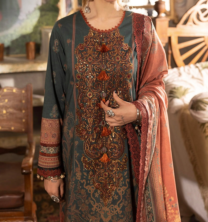 3-PC RANIA EMBROIDERED & PRINTED CAMBRIC AJNR-0238