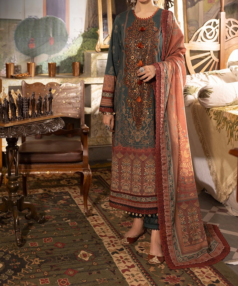 3-PC RANIA EMBROIDERED & PRINTED CAMBRIC AJNR-0238