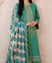 3-PC EMBROIDERED DHANK FRONT WITH PRINTED SHAWL AND TROUSER PS3-37-13