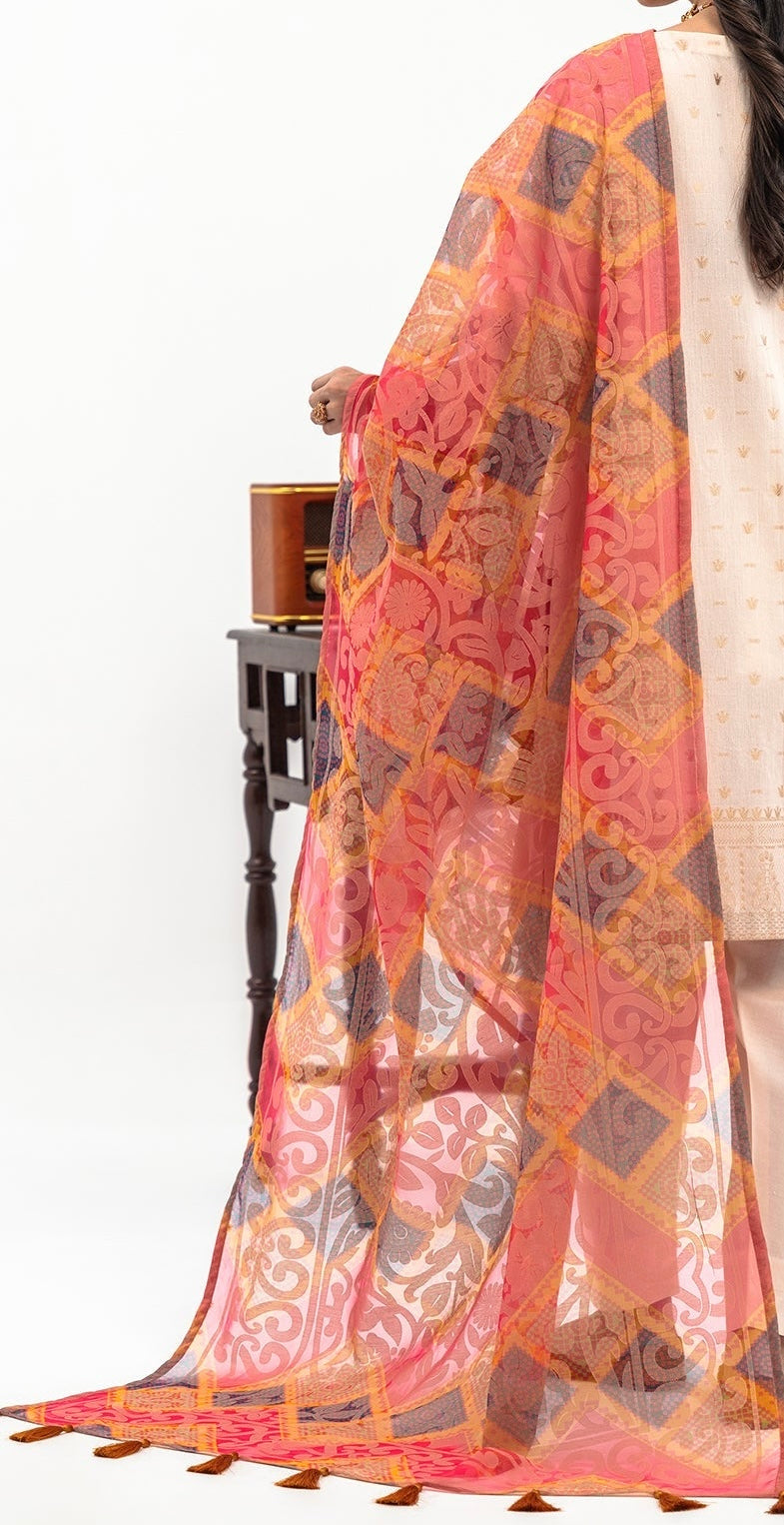 3-PC LAWN JACQUARD SHIRT WITH PRINTED DUPATTA AND TROUSER CLJ3-0440