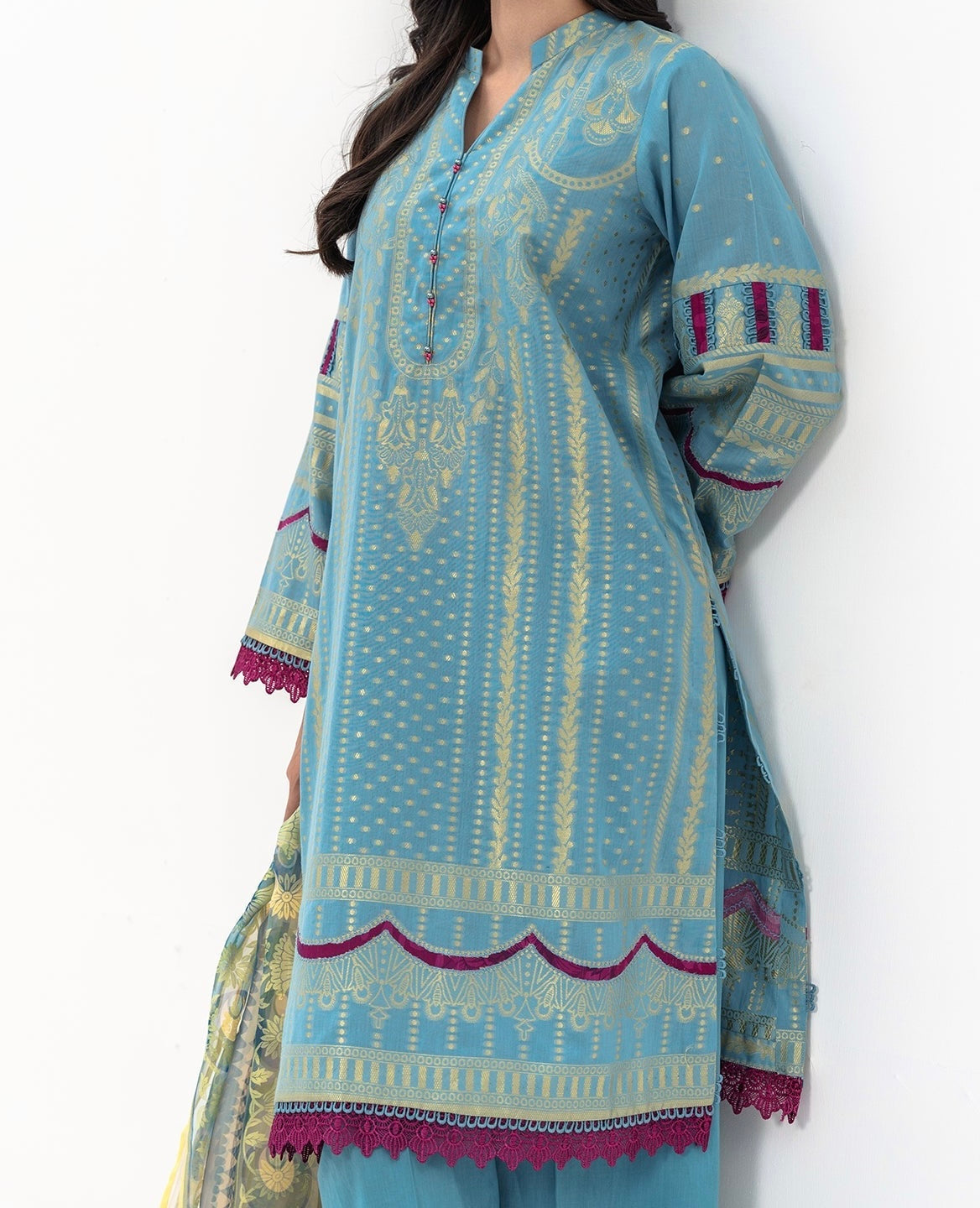 3-PC LAWN JACQUARD SHIRT WITH PRINTED DUPATTA AND TROUSER CLJ3-0740