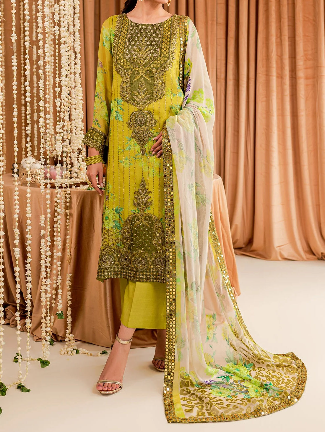 3-PCS-GREEN CHIFFON SUIT-VASAL FORMALS BY CHARIZMA-VSL-07