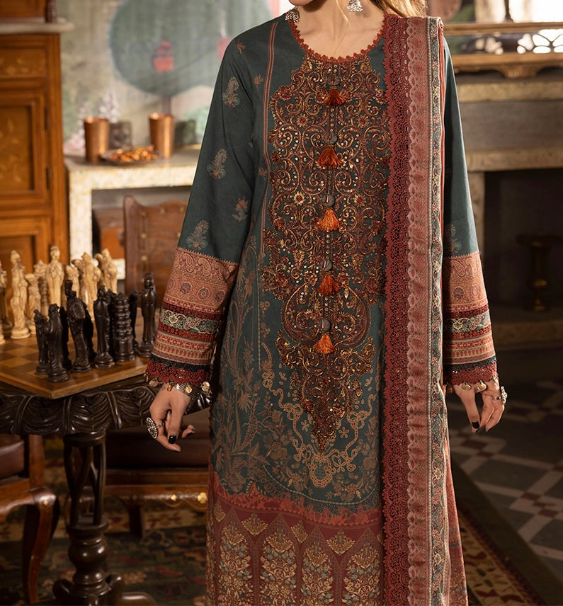 3-PC RANIA EMBROIDERED & PRINTED CAMBRIC AJNR-0238