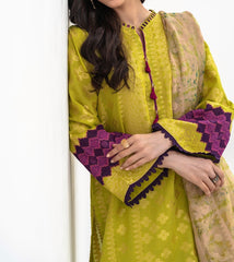 3-PC LAWN JACQUARD SHIRT WITH PRINTED DUPATTA AND TROUSER-CLJ3-0140