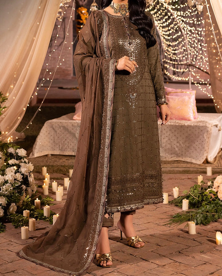 asim jofa brown dress AJZS-09 EMBROIDERED CHIFFON 3 PCS Asim Jofa
