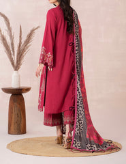 3-PC EMBROIDERED DHANK FRONT WITH PRINTED SHAWL AND TROUSER PS3-37-09