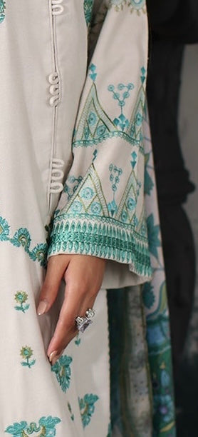Charizma by Poshima-Close-up of embroidered sleeve highlighting fine threadwork and detailing from Marina Mystique’s Poshima Inlays Collection.