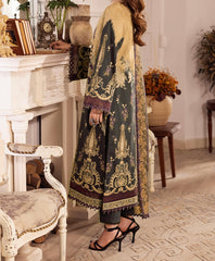 Side pose of black and gold embroidered ceremonial outfit with dupatta – Marina Mystique