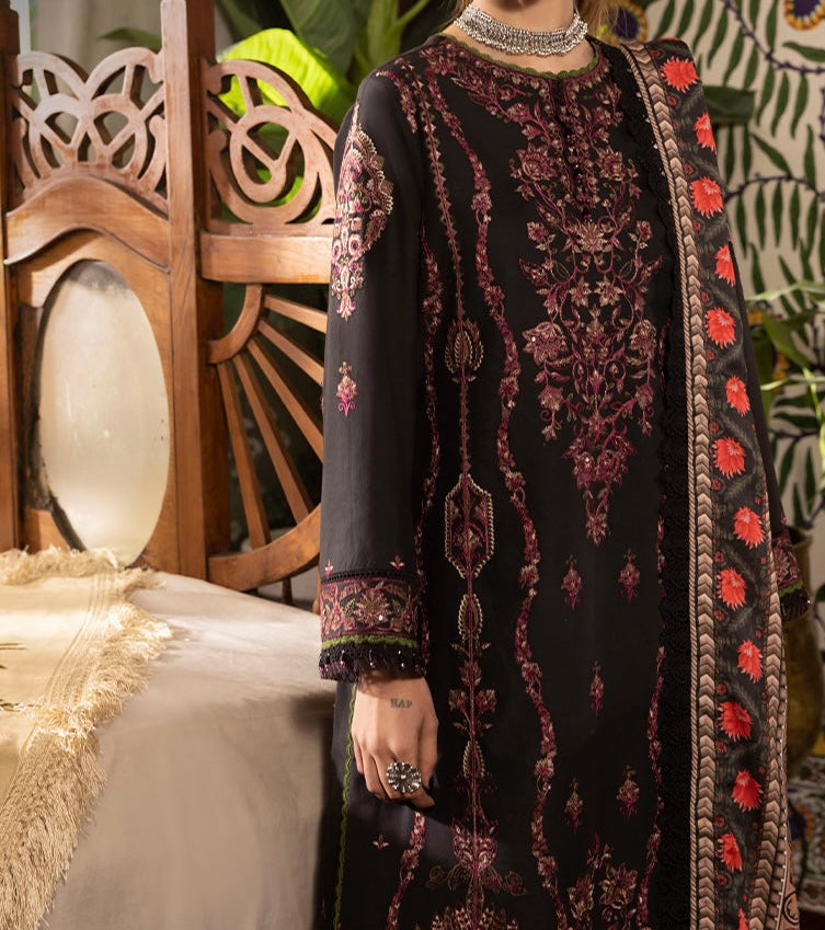 Digital printed black linen suit with embroidered outfit – Marina Mystique