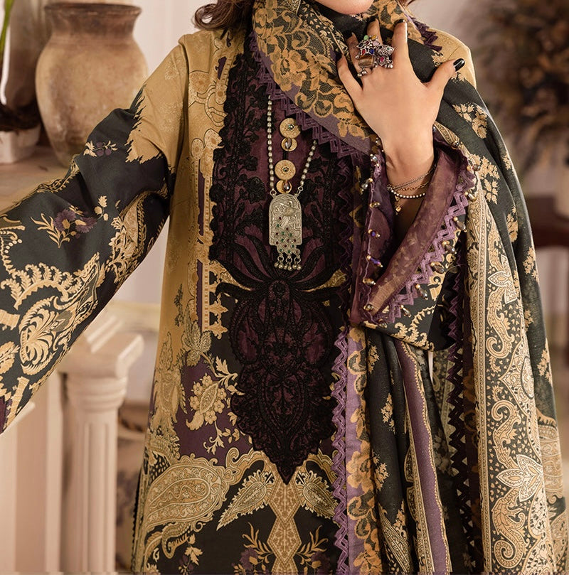 Detailed shot of sleeve embroidery pattern in black ceremonial suit – Marina Mystique