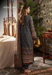 Back view of teal cambric shirt with printed pattern