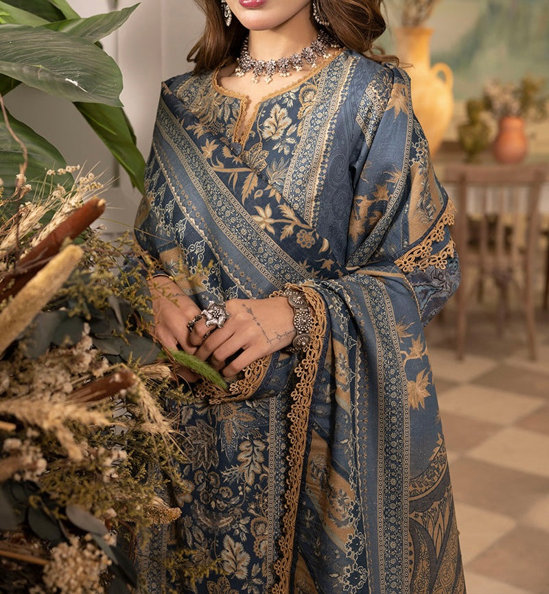 Asim Jofa AJNR-06 cadet blue embroidered suit from Rania Collection