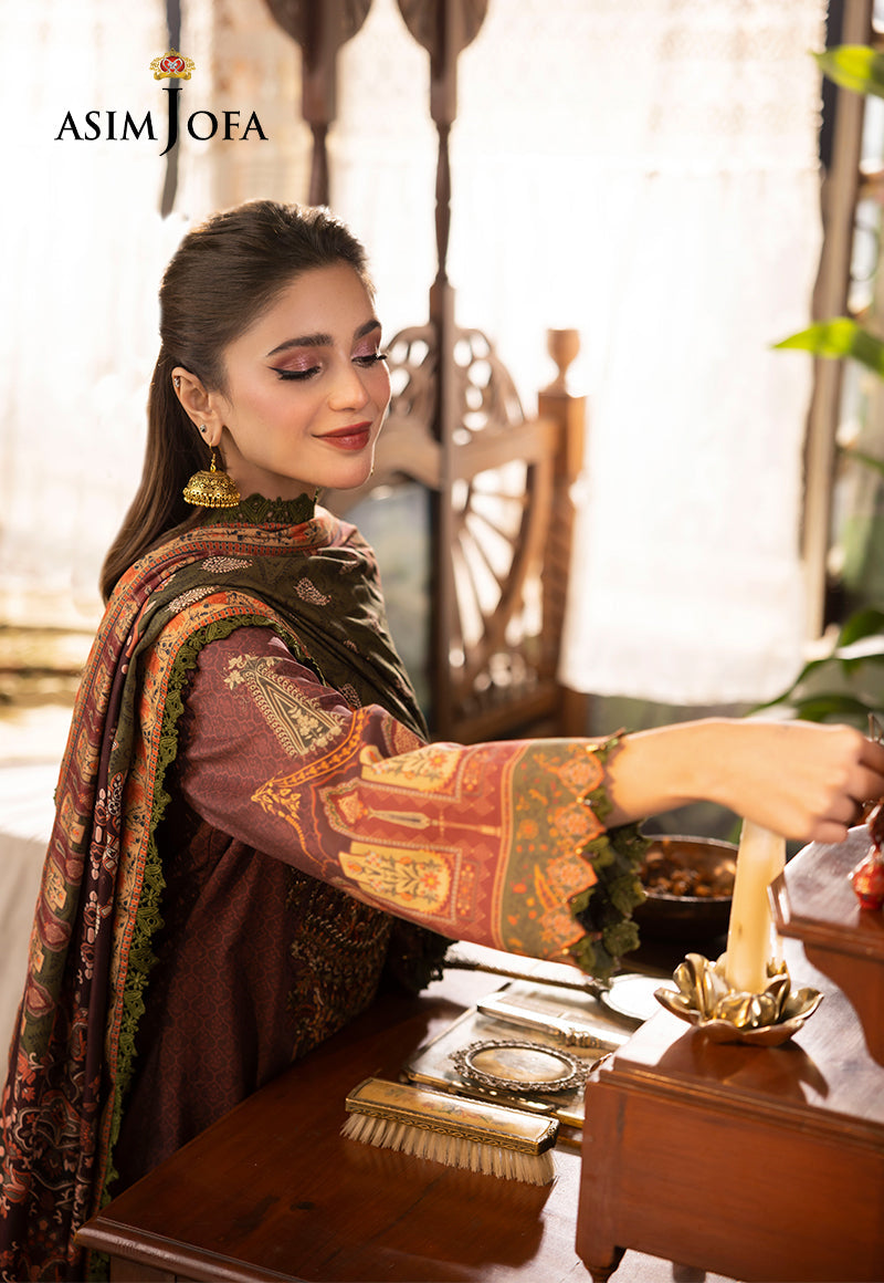 Asim Jofa Collection dark maroon embroidered 3-piece cambric suit