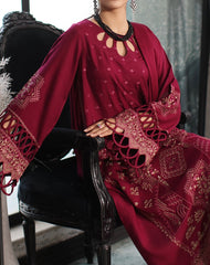 Close-up of detailed embroidery on maroon leather shirt – poshima-Marina Mystique Party Wear