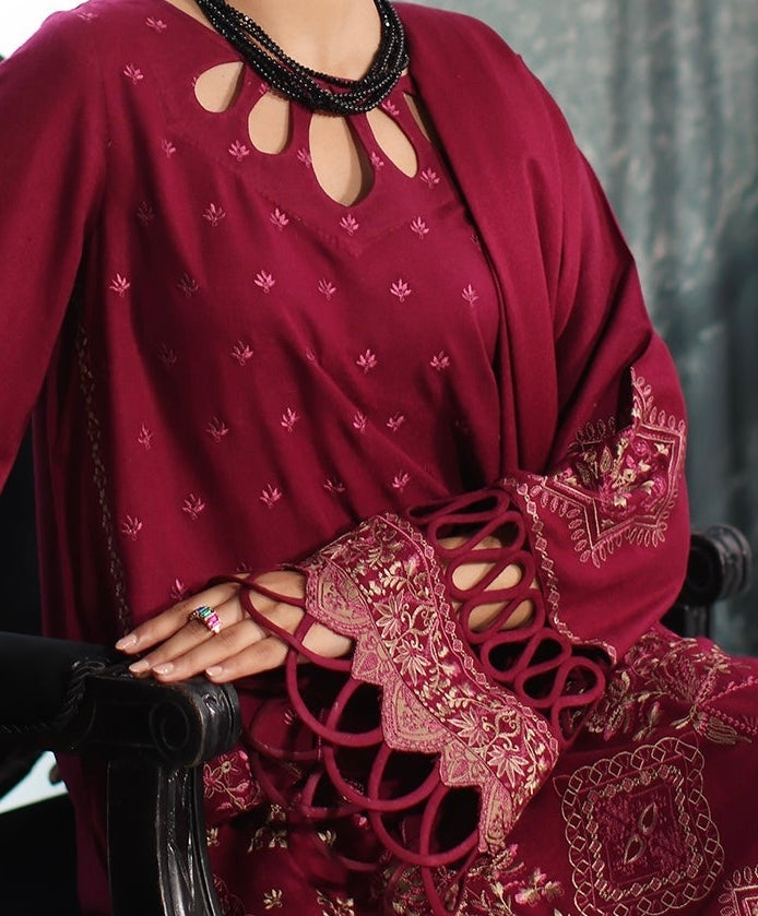 Side pose showing full-sleeve embroidered design