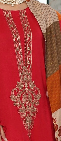 Detailed neckline and jacquard wool shawl border – Marina Mystique Luxury Winter Suit